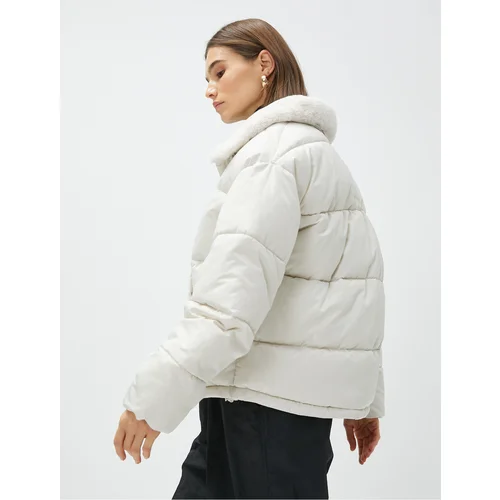 Koton Puffy Coat Collar with Plush Detailed Pockets.