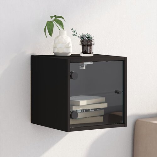 VidaXL Noćni ormarić sa staklenim vratima crni 35 x 37 x 35 cm Slike