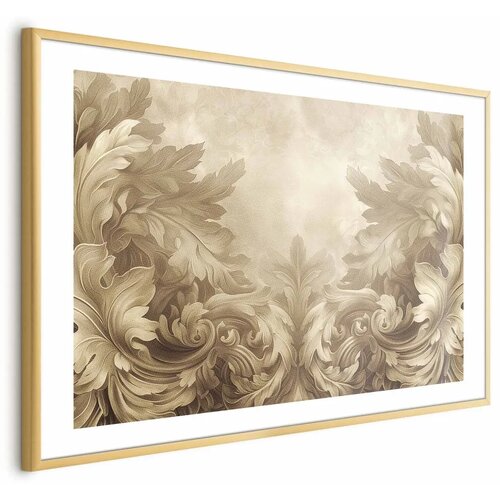 Plakat - Carved Ornaments in Sepia Shades 30x21 Zlatni okvir s margom Cene