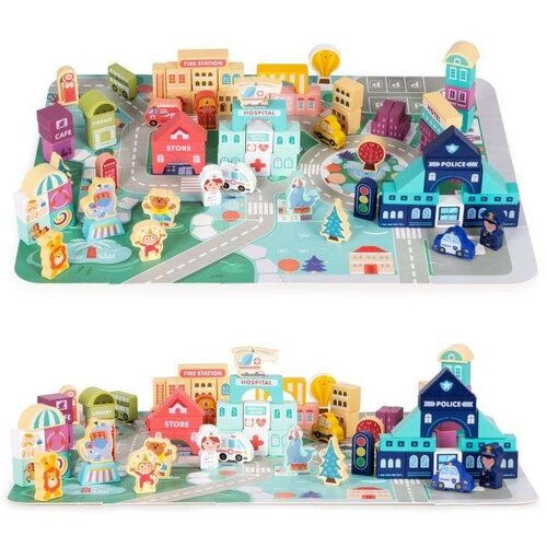 ECO TOYS Edukativne drvene kocke sa podlogom Grad/ 121 deo Cene