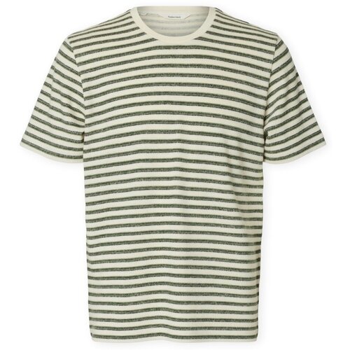 Selected Majice s kratkimi rokavi T-Shirt Kevin Stripe - Egret/Sky Captain Zelena Cene