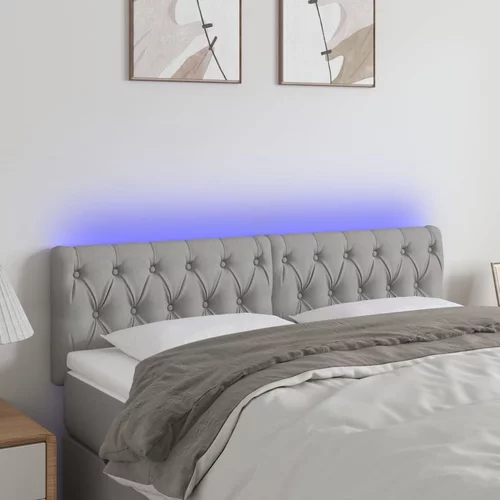 vidaXL LED posteljno vzglavje svetlo sivo 144x7x78/88 cm blago