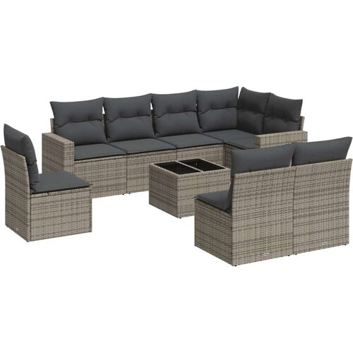 VidaXL 9-dijelni set vrtnih sofa od poliratana s jastucima sivi Slike
