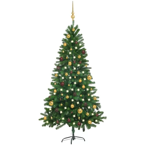 vidaXL umjetno božićno drvce s LED svjetlima i kuglicama 180 cm zeleno