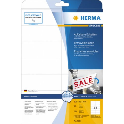 Herma etikete 105x42 A4/14 1/25 removable ( 02H5081 ) Cene