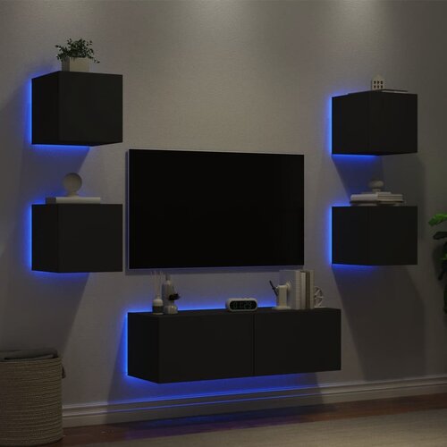  The Living Store Stenske TV omarice z LED lučkami 5 kosov črna - Stenska TV Omarica, (21499068) Slike