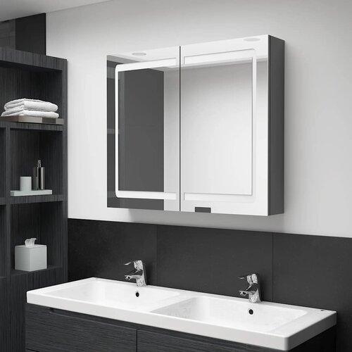  LED kupaonski ormarić s ogledalom sivi 80 x 12 x 68 cm Cene