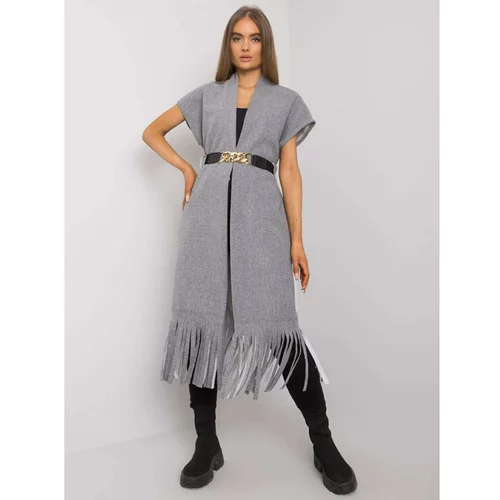 Fashion Hunters Gray melange raincoat with ribbon