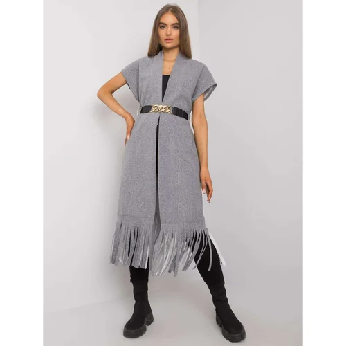 Fashionhunters Gray melange raincoat with ribbon