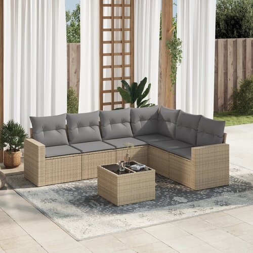 vidaXL 7-dijelni set vrtnih sofa od poliratana s jastucima bež Cijene
