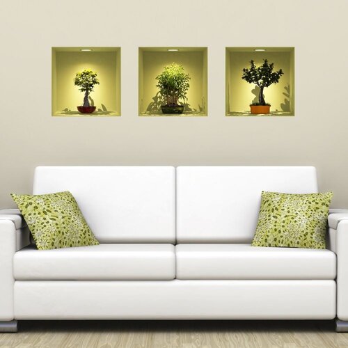 Ambiance Set s 3 naljepnice s 3D efektom Bonsai Trees On Spot Slike