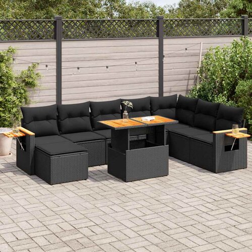  9-dijelni set vrtnih sofa s jastucima crni od poliratana bagrem Cijene