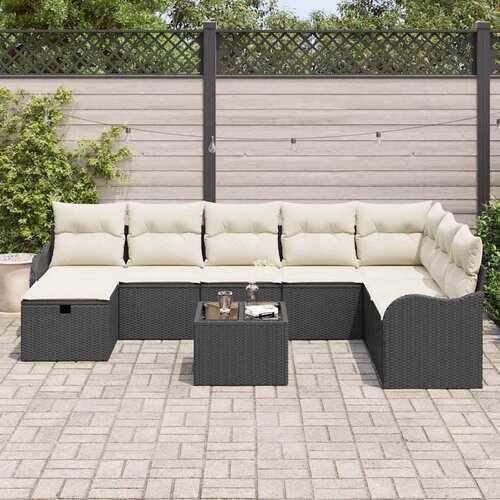  Set sofe 9 kom. 8-Broj sjedala Crna i Krema poliratan 55 x 55 x 37 cm Slike
