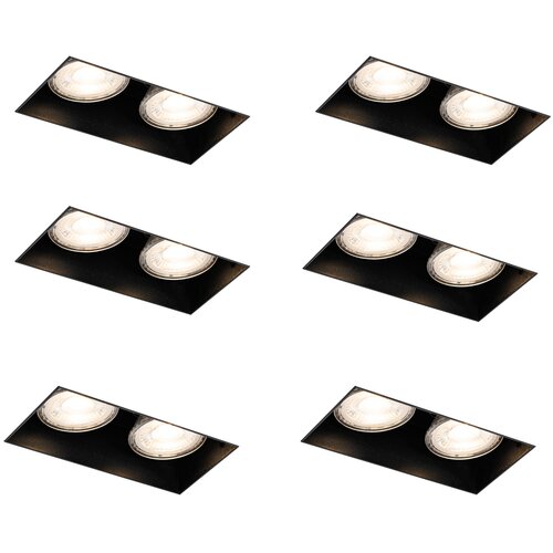 QAZQA Set van 6 inbouwspots zwart GU10 50mm 2-lichts trimless - Oneon Cene