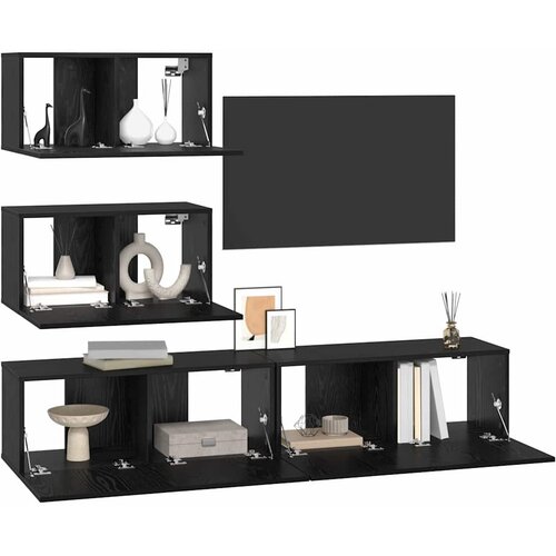  Set TV komoda 4 kom. Crni hrast Konstruirano drvo Crna 80 x 30 x 30 cm Slike