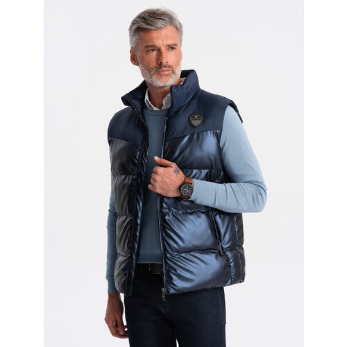 Ombre Men&amp;#039;s quilted sleeveless glossy - navy blue Slike