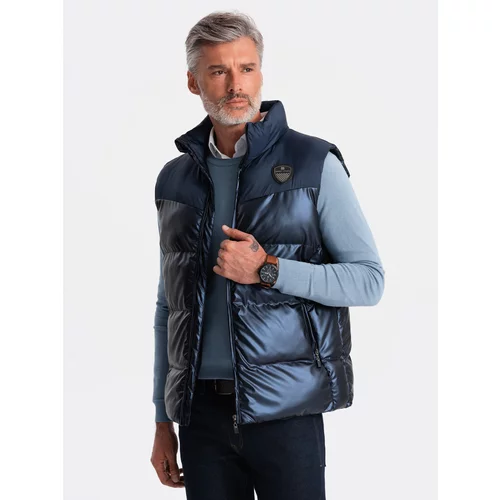 Ombre Men's quilted sleeveless glossy - navy blue
