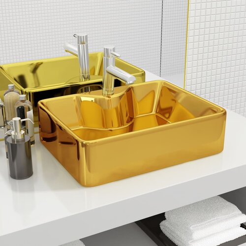 VidaXL Umivalnik z odprtino za pipo 48x37x13,5 cm keramičen zlat Slike