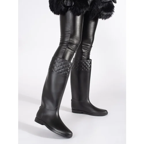 Shelvt Matte black women's wellingtons