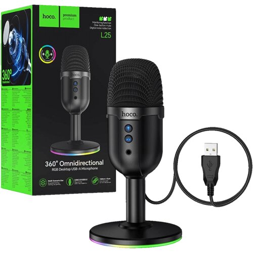 hoco. Hoco Mikrofon L25, Stolni, RGB, USB, Crni Cene