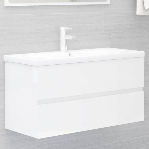 vidaXL Ormarić za umivaonik visoki sjaj bijeli 90x38,5x45 cm iverica Cijene