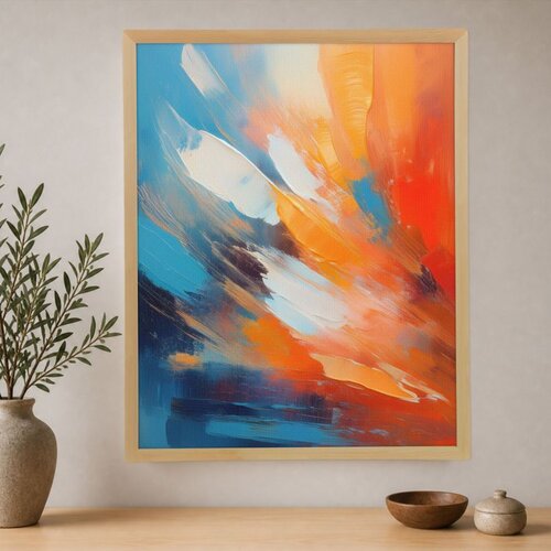 Wallxpert uramljena slika na platnu Cc-D-Ah-1004, apstraktni potezi četkom u plavoj i narandžastoj boji, 45 x 60 cm Cene