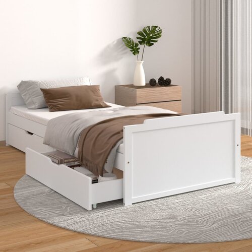 VidaXL posteljni okvir s predali bela trdna borovina 90x200 cm Slike