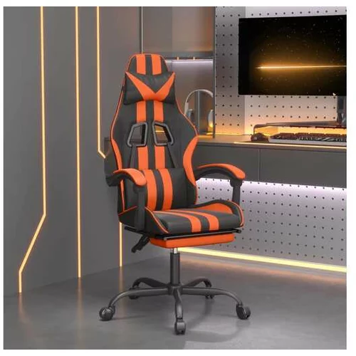  Vrtljiv gaming stol z oporo za noge črno in oranžno um. usnje