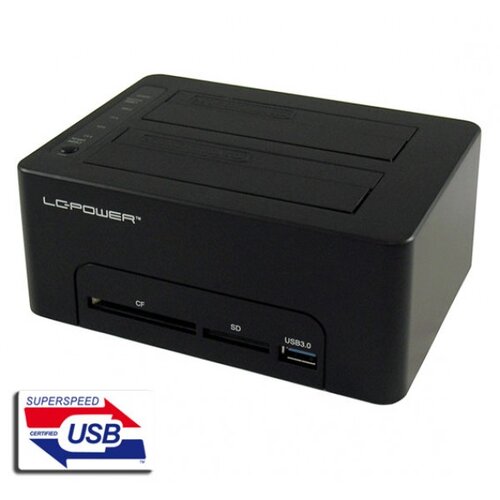 LC Power LC-DOCK-U3-CR, External dock for 2x2.5/3.5 SATA HDD/SSD with Card reader and USB3.0 hub, USB3.0 Cene