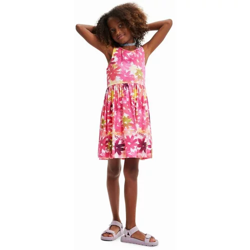 Desigual Dječja pamučna haljina boja: ružičasta, mini, širi se prema dolje