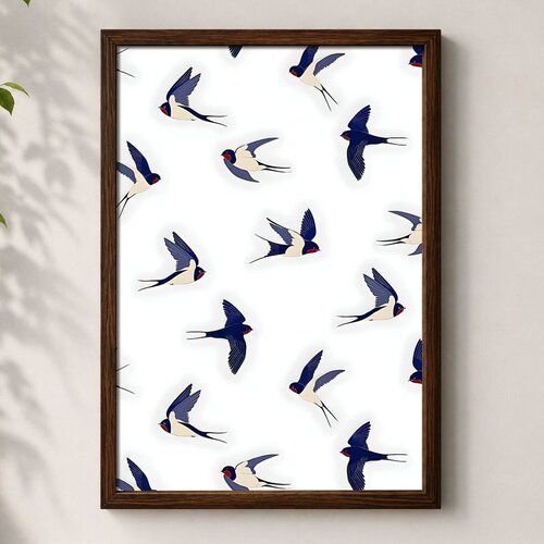 Wallxpert uramljena mdf slika 3752KACT-046, lastavice u letu na beloj pozadini, 37 x 52 cm Cene