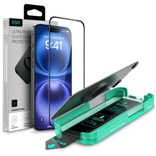 ESR ARMORITE KALJENO STEKLO ZA IPHONE 16 ČRNA ZA&amp;Scaron;ČITNA FOLIJA, (22044058) Slike