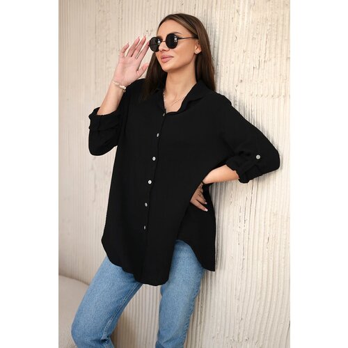 Kesi Włoski cotton muslin shirt oversize black Slike