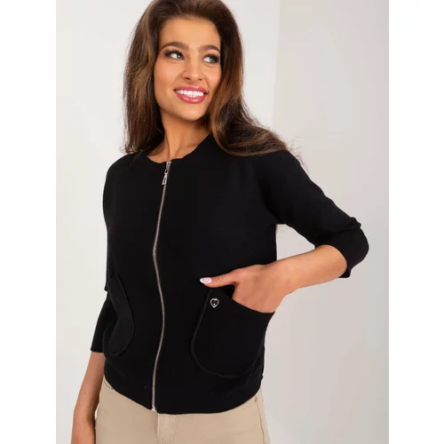 Fashion Hunters Black women's cardigan with 3/4 sleeves