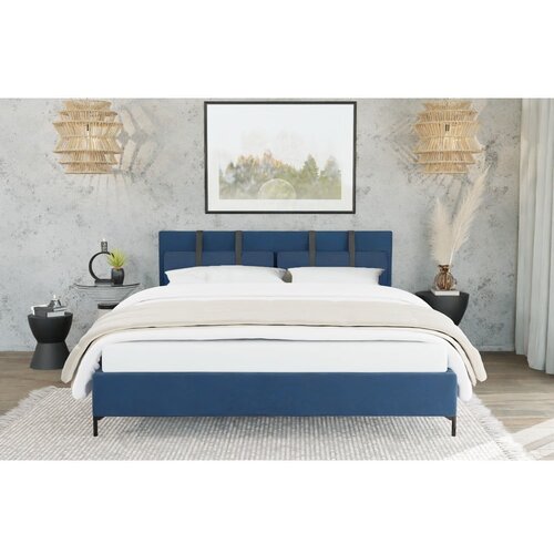 Ropez Temno modra oblazinjena zakonska postelja z letvenim dnom 180x200 cm Tulsa &amp;ndash; Slike
