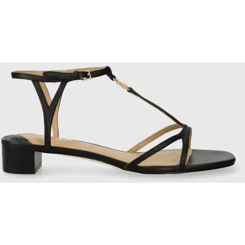 Polo Ralph Lauren Usnjeni sandali Fallon ženski, črna barva, 802920407001