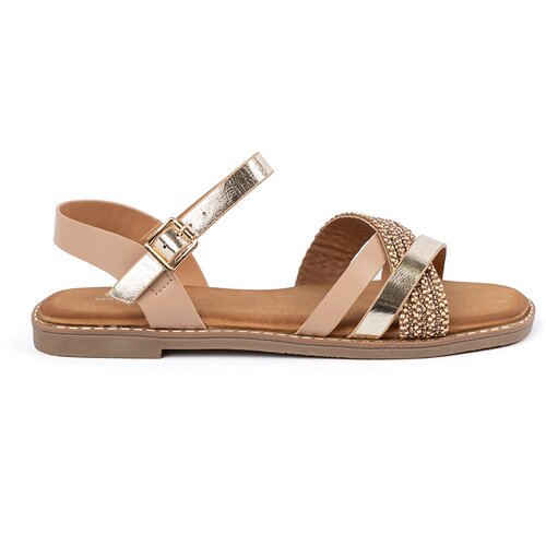 Sergio Leone Women&amp;#039;s gold flat sandals by Slike