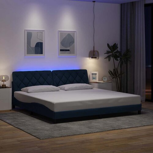  Okvir kreveta s LED-om bez madraca plavi 200x200 cm od tkanine Cene