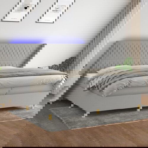 The Living Store Box spring postelja z vzmetnico LED sv. siva 200x200 cm blago - Box Spring Postelja, (21517882) Cene
