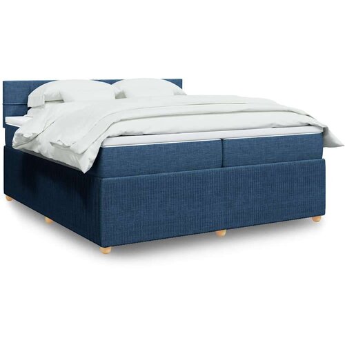  Boxspring - Krevet s oprugama i madracem plavi 200 x 200 cm od tkanine - Plava 200 x 200 cm Blok s kvadratima Slike