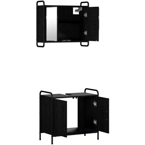  Set ormarića za kupaonicu 2 kom. Crni hrast 65 5 x 34 x 61 cm - Crni hrast Ormar s umivaonikom (2 vrata) + viseći ormar Slike
