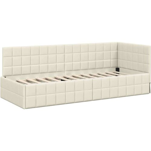 VidaXL kutni okvir kreveta s uzglavljem krema 80 x 200 cm bar&amp;scaron;un Slike