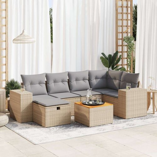 vidaXL 7-dijelni set vrtnih sofa od poliratana s jastucima bež Cijene
