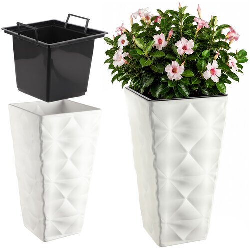 KADAX Vrtni lonec z vstavkom za rože Velik, visok, terasast 56 cm, bel, (5000346519) Cene