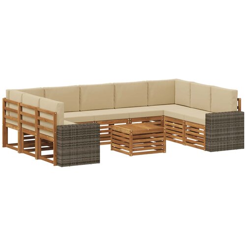 vidaXL Sedežne garniture 10 pcs Naravna in bež Masiven les akacije, (5000283785) Cene