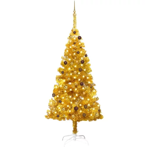  Umjetno božićno drvce LED s kuglicama zlatno 210 cm PET