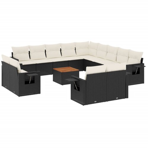  14-dijelni set vrtnih sofa s jastucima poliratan crni Slike