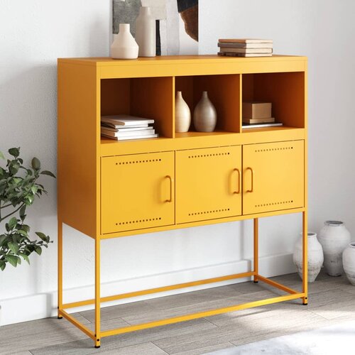 VidaXL Komoda gorčično rumena 100,5x39x107 cm hladno valjano jeklo Slike