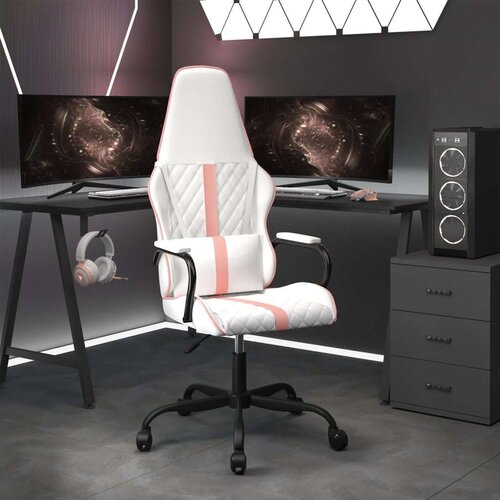  Masažni gaming stol roza in belo umetno usnje Slike