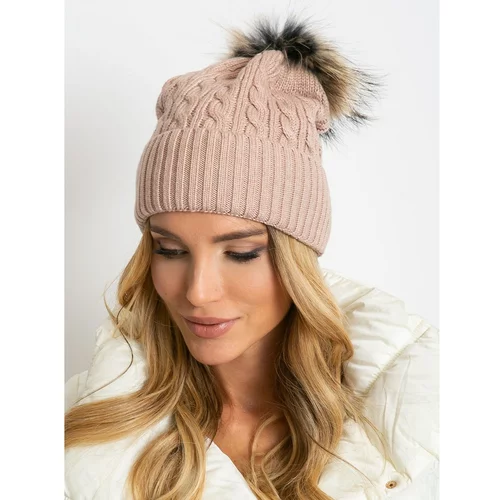 Fashion Hunters Hat with braid and fur pompom, dirty pink